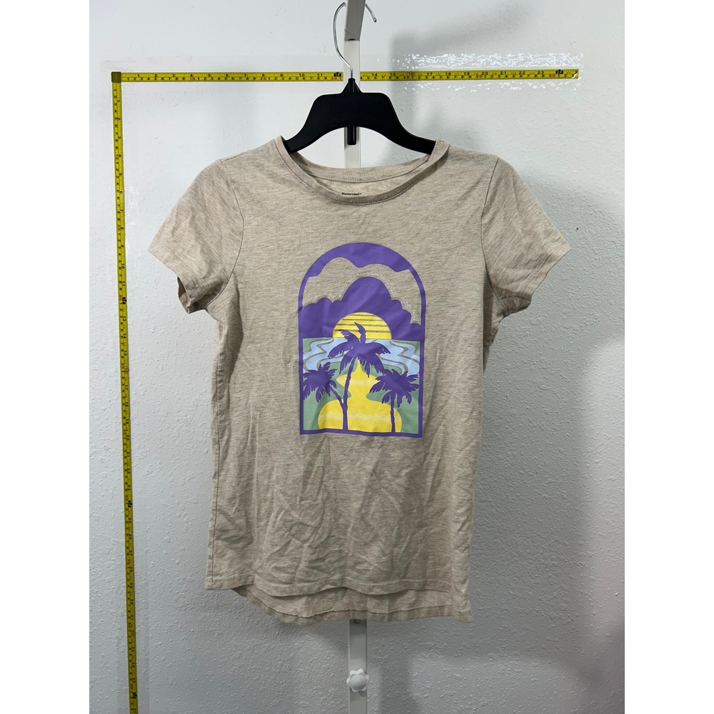Members Mark Girls Tan Heather Tropical Palm Tree Graphic Tee Shirt Size L 10/12